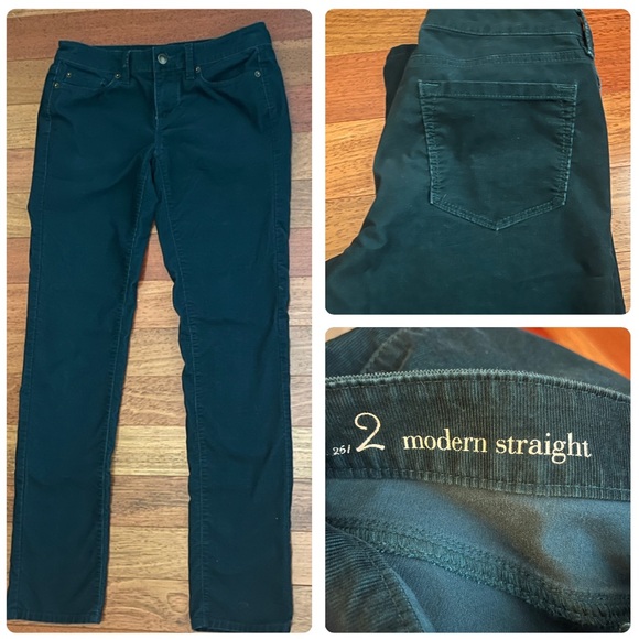 Ann Taylor Loft Modern Straight Corduroy Pant Size 2 Dark Green - Picture 1 of 8